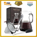 Pour Over Coffee Maker Set, 34OZ Glass Carafe With Double Layer Filter & Scoop. Fixed Price $33.85.
