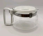 Mr. Coffee 4-5OZ Cups Glass Carafe With Metal Band White Lid. Fixed Price $15.00.