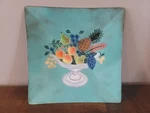 Vintage Mcm Aqua Metal Tray Fruit Design Signed Alexander Mid Century Modern. Fixed Price $12.00.