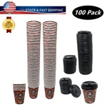 100 Pack Quality Disposable Paper Hot Coffee Tea Cups With Lids - 8OZ Usa Seller. Fixed Price $22.99.