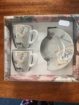 Oh La Paris Vintage Theme Espresso Coffee Cup & Saucer Set For 2 - Beige. Fixed Price $12.67.