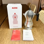 Alessi Pulcina Aluminum Espresso Maker 6 Cup Black Handle De Lucchi Nob MDL02. Fixed Price $124.95.