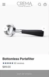 New 54MM Bottomless Portafilter- Crema Coffee Products Matte Black Handle. Fixed Price $50.00.