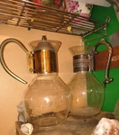 Set 2 Clear Glass Coffee Pots/carafes With Metal Handles & Lids Gold/silver. Fixed Price $14.00.