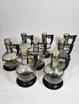 Set 8 Vintage 6" Silver Trim Carafes Glass Coffee Cork Lid Bakelite Handle. Fixed Price $23.99.