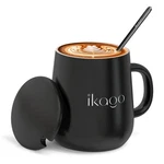 Ikago Ceramic Coffee Set, 15OZ With Lid And Spoon, Black Mug,. Fixed Price $46.04.