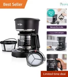 Programmable Coffee Maker 5 Cups Compact Design Auto Pause Glass Carafe Black. Fixed Price $84.97.