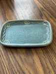 Mid Century Modern Theme Artpottery Tray Raised Design Swirls Deep Aqua Blue 6X4. Fixed Price $15.00.