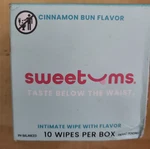 New Sweetums Intimate Wipes Cinnamon Bun Scented Flavored Ph Balanced 10 Pack. Fixed Price $16.99.