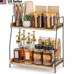 Anboxit Countertop Coffee Station Organizer, 2 Tier Wooden Shelf Large, Brown. Fixed Price $33.65.