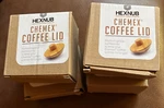 Lot 4 - Hexnub Bamboo Lids/warmers Compatible Chemex Pour Over Coffee Maker. Fixed Price $24.95.