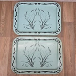 Vintage Metal Serving Trays Set Of 2 Aqua Blue Wheat Design Retro Kitchen Mcm. Fixed Price $25.00.