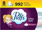Puffs Ultra Soft Facial Tissues, Family Size Boxes, 124 Per. Fixed Price $11.99.