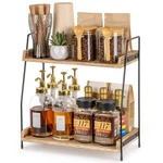 Anboxit Countertop Coffee Station Organizer, 2 Tier Wooden Shelf Large, Brown. Fixed Price $25.72.