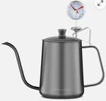 Easyworkz Gooseneck Pour Over Coffee Kettle, 20OZ, Black, With Thermometer. Fixed Price $18.49.