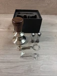 Knodos 58MM Auto-leveling Calibrated Espresso Tamper V2, Walnut Handle (58.3MM). Fixed Price $25.00.