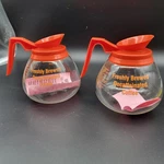 Lot 2 Vintage Decaf Coffee Carafes Orange Handle Glass Pots Freshly Brewed. Fixed Price $27.99.