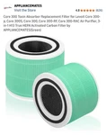 Appliancemates Core 300 Toxin Absorber Hepa Filter For Air Purifier, Green. Fixed Price $20.00.