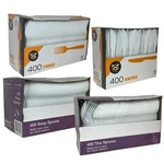 Disposable, Durable Heavy Duty Plastic White Pack Of 400 Forks & Soup Spoon. Fixed Price $31.48.