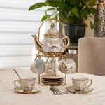 European Style 20PCS Ceramic Coffee Cup & Saucer Set W Rack Spoons Gold Tea. Fixed Price $32.99.