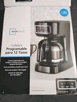 Mainstays 12-CUP Programmable Coffee Maker, Led Display, Glass Carafe, Black. Fixed Price $18.25.