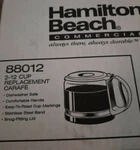 Hamilton Beach Commercial 2-12 Cup Replacement Carafe. Fixed Price $24.99.