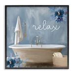 Stupell Industries Blue Floral Relax Bathroom Scene Framed Wall Art, Design B.... Fixed Price $60.44.