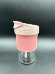 Glass Travel Coffee Tumbler, Smoothie Cup Dual-use 15 Oz, Pink. Fixed Price $20.00.