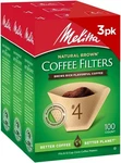 Melitta #4 Cone Coffee Filters, Unbleached Natural Brown, 100 Count (pack 3),. Fixed Price $24.98.