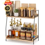 Anboxit Countertop Coffee Station Organizer, 2 Tier Wooden Shelf Large, Brown. Fixed Price $38.98.