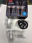 Bodum Pour Over Coffee Dripper And Two Double Wall Mugs New. Fixed Price $25.99.