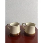 Vintage Two Stoneware Coffee Mug Set 2 Cream Brown Globe Logo Ceramic. Fixed Price $19.00.