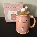 New Bsigo Cute Kitty Cup W/lid Spoon Warmer Enjoy Pink Coffee Tea Mug 16OZ. Fixed Price $15.00.