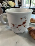 Chaleur Les Chiens Mug White Ceramic French Script Abstract Dogs Coffee Cup. Fixed Price $10.00.