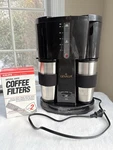 Gevalia Coffee Maker For Two 2 Stainless Steel Travel Mugs & Box Filters. Fixed Price $22.99.