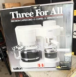 Salton Three For All Coffee Espresso Cappuccino Maker EX-20WHT. Fixed Price $110.00.